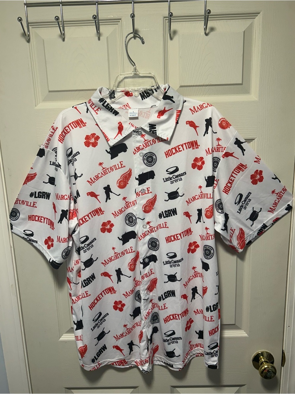 Detroit Red Wings Margaritaville Hawaiian Style White Button Shirt Size XL SGA